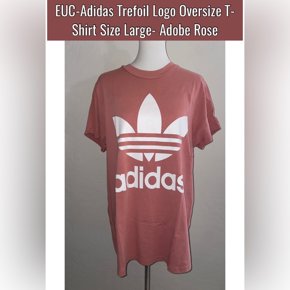 🎉HP🎉EUC-Adidas Trefoil Logo Oversize T-Shirt Size Large- Adobe Rose🌷